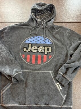 Jedco Jeep Men's Gray Hoodie with American Flag Logo Sz M
